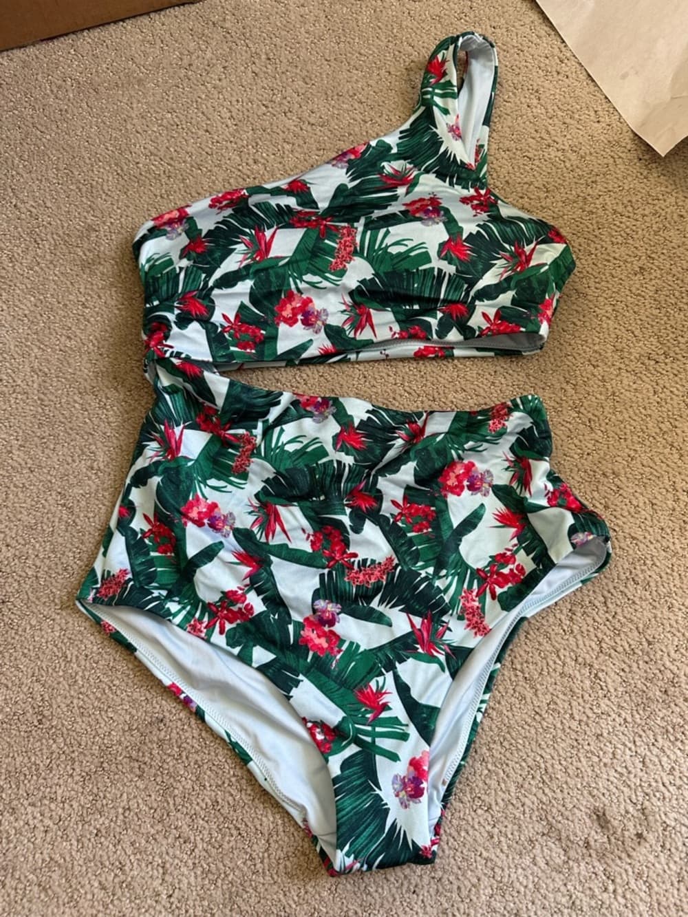 Victoria’s Secret tropical palm one shoulder cut out swim suit
