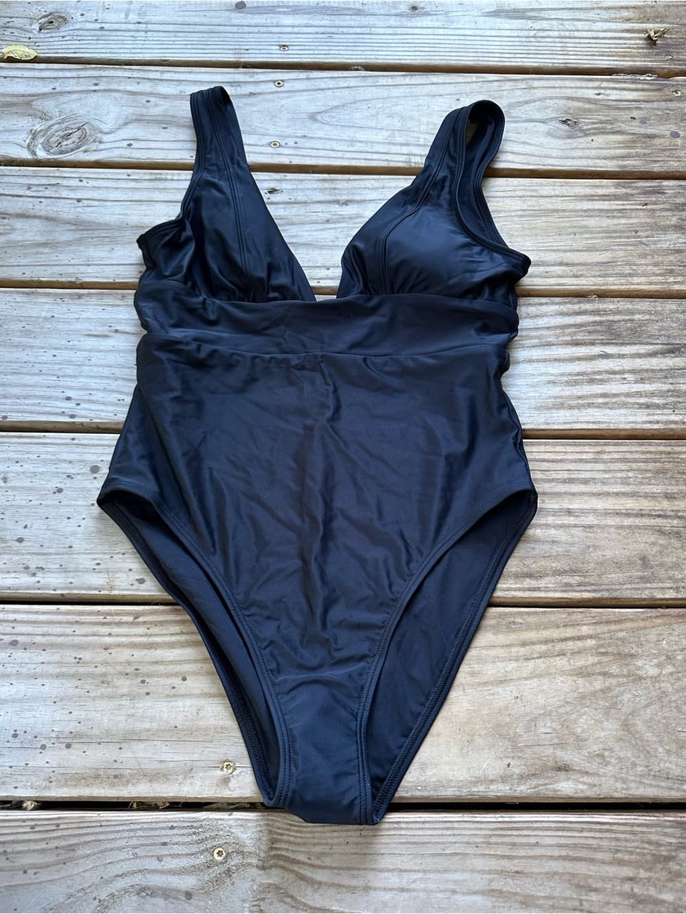 NWT Quince Italian Plunge one piece swimsuit black