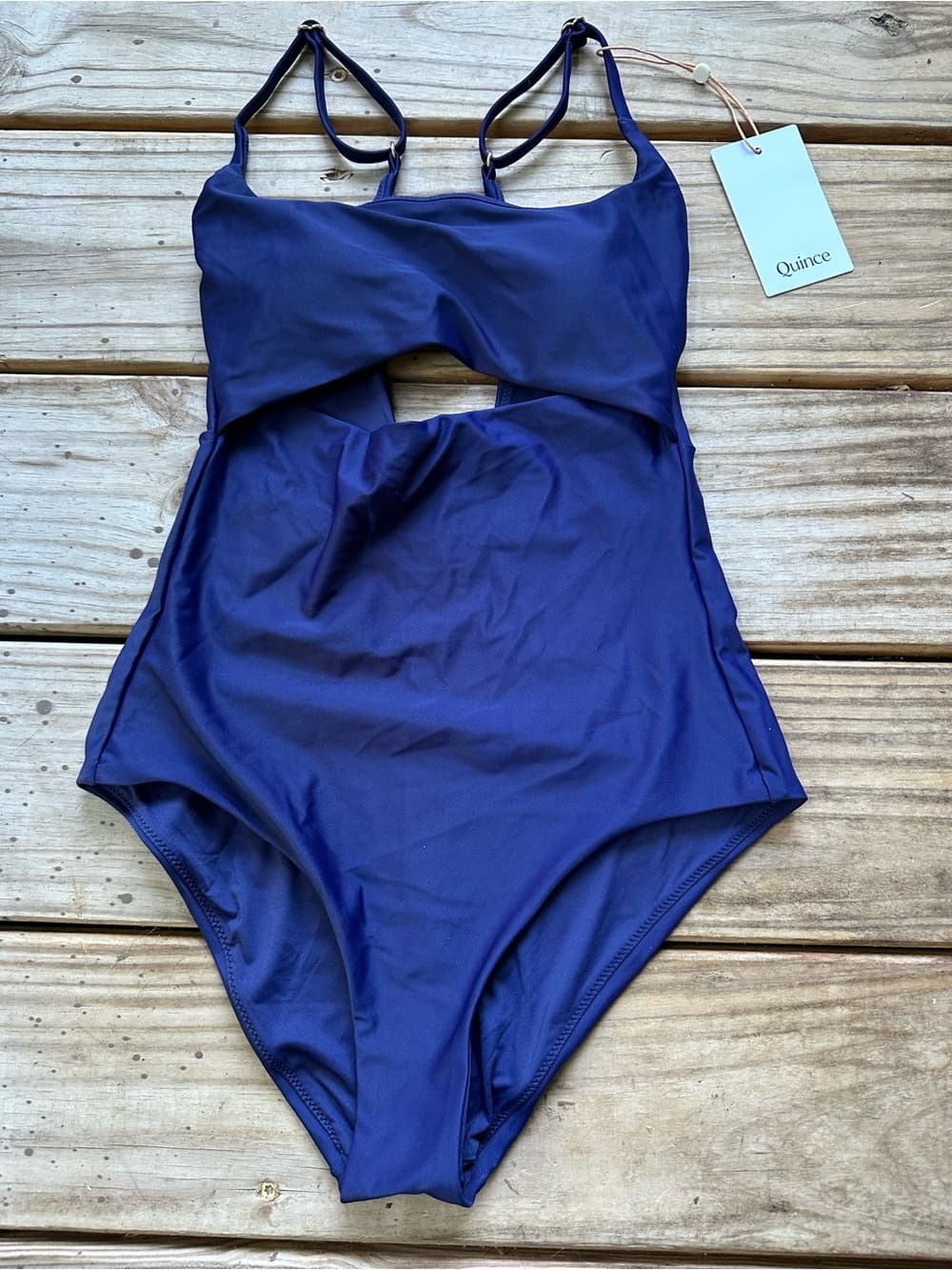 NWT Quince Italian cut out one piece swimsuit navy small