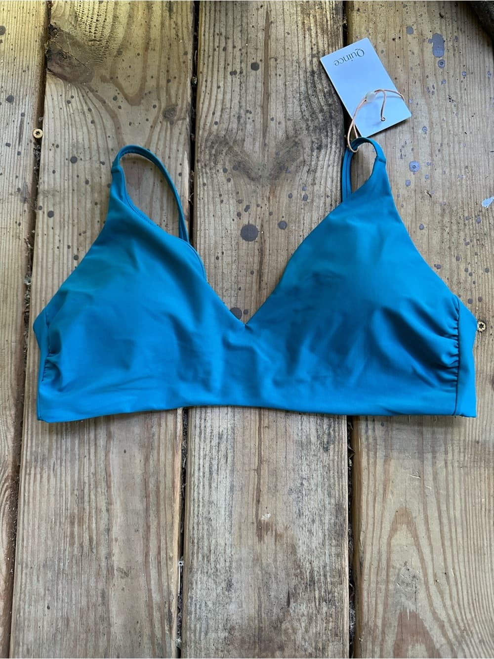NWT Quince Italian V neck bikini top lagoon blue teal