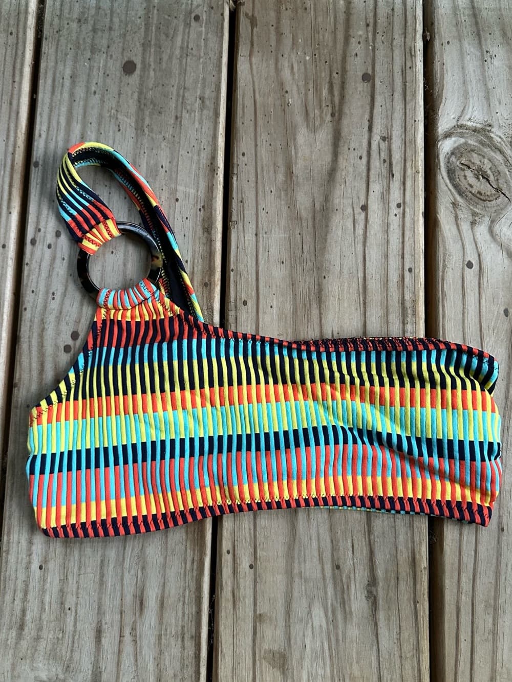 Solid and Striped one shoulder bikini top extra small