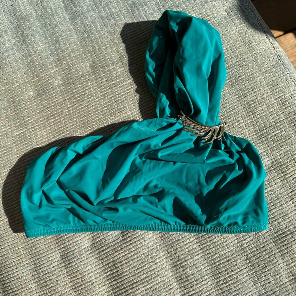 Lenny Neimeyer embellished one shoulder bikini top teal