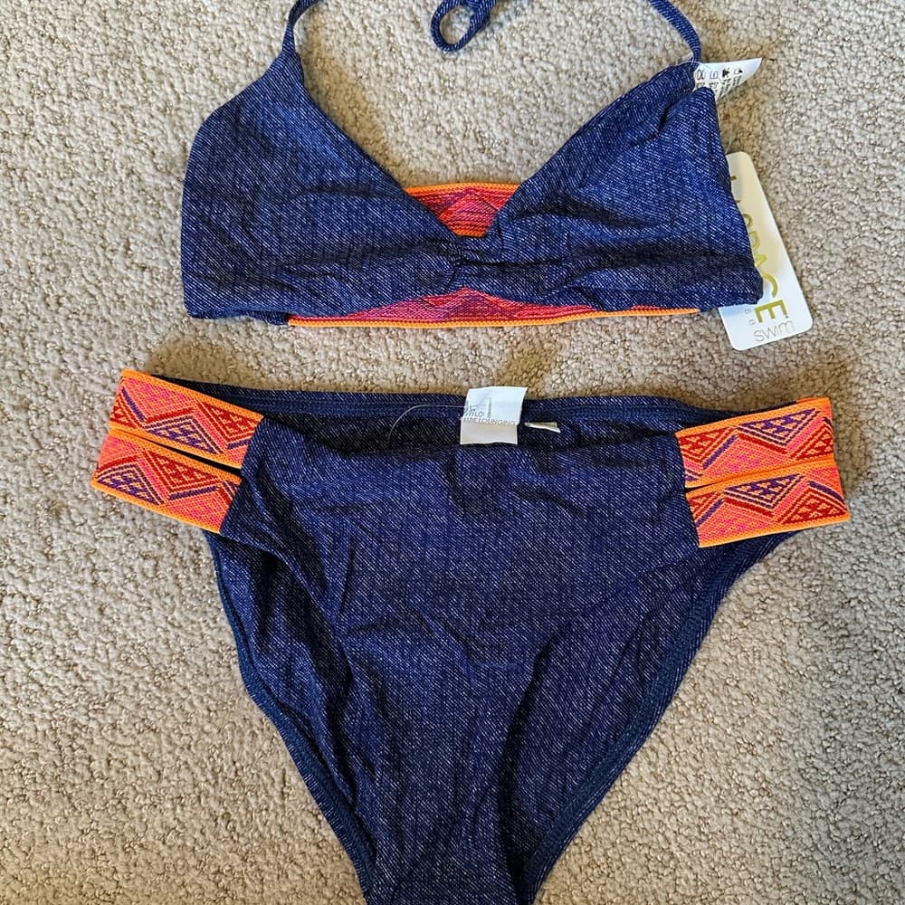NWT L*Space Night Tribe faux denim bikini set