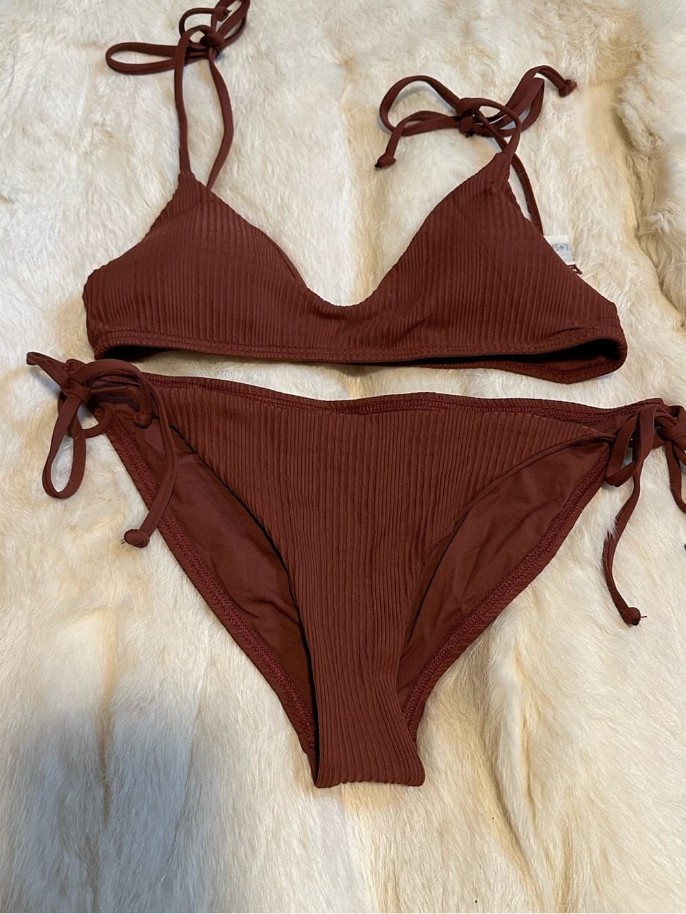 NWOT L*Space Daisy pointelle rib bikini set tobacco small
