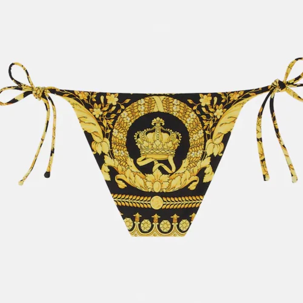 Versace Barraco print bikini bottoms gold black