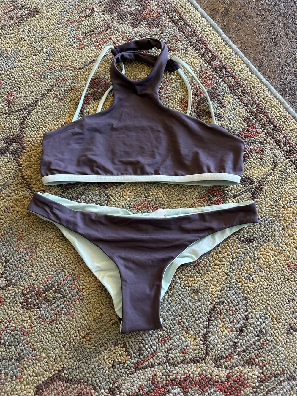 NWOT L*Space Haute bikini set grey mint green small