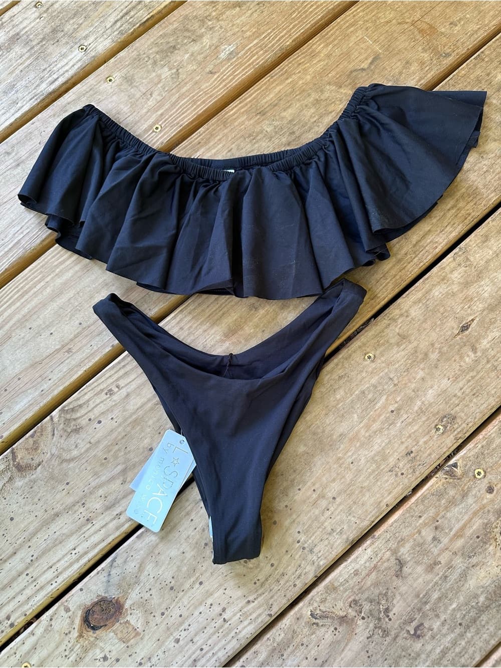 NWT L*Space Hey Girl Cabana ruffle bikini set black small
