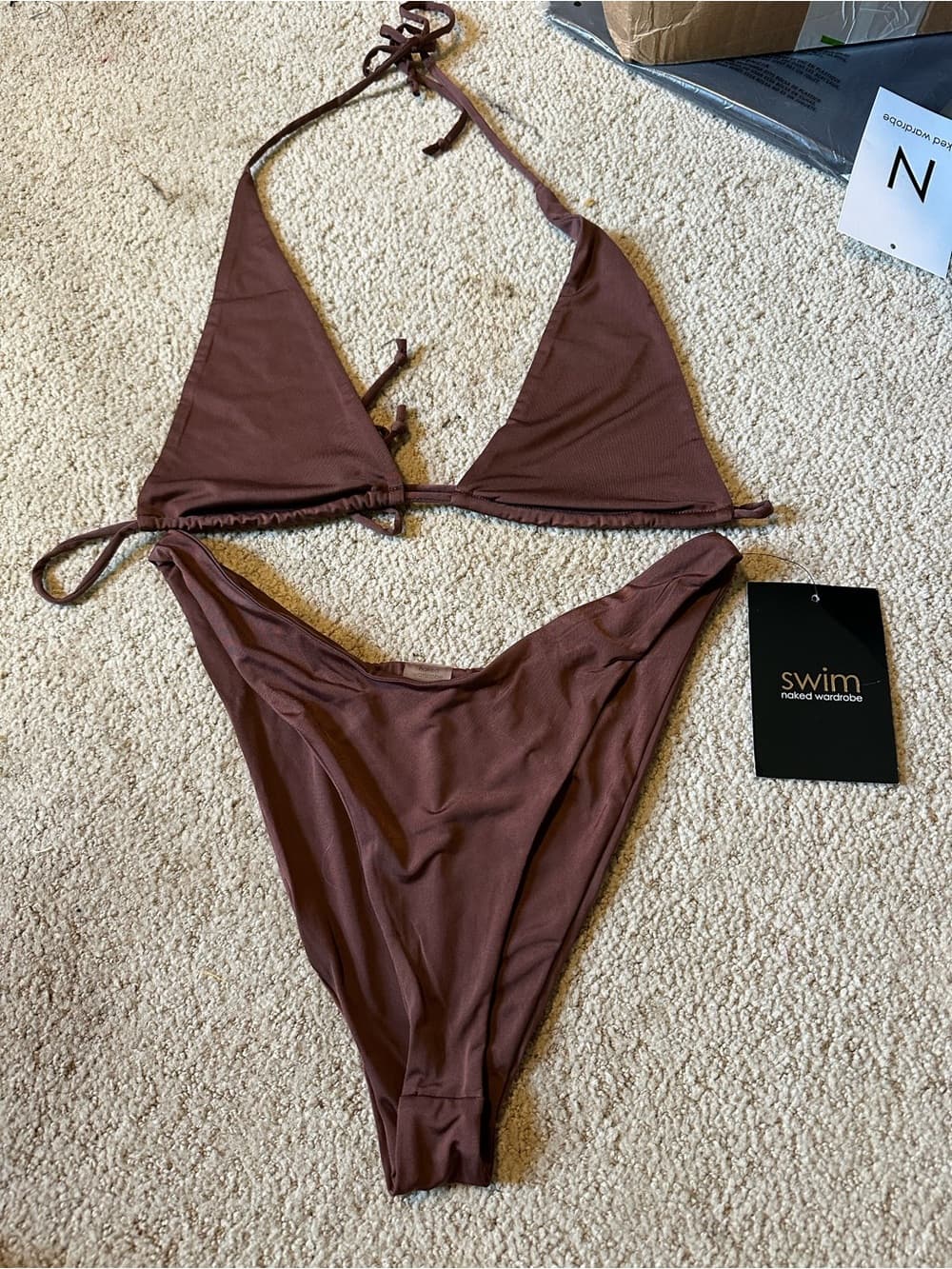 NWT Naked Wardrobe Swim bikini set brown extra large