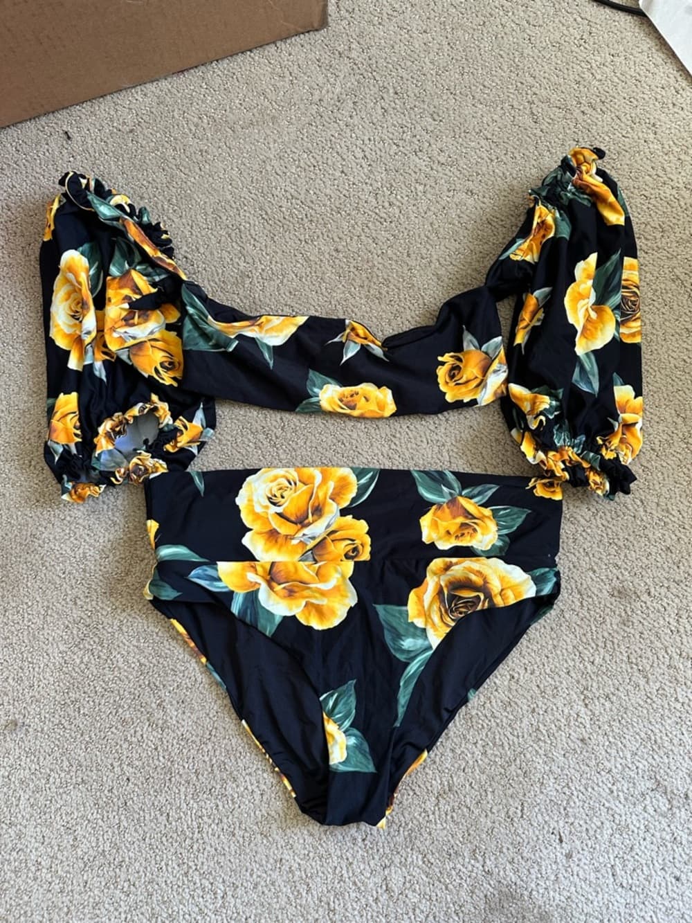 Onia x WeWoreWhat Ravello Roses puff sleeve bikini set
