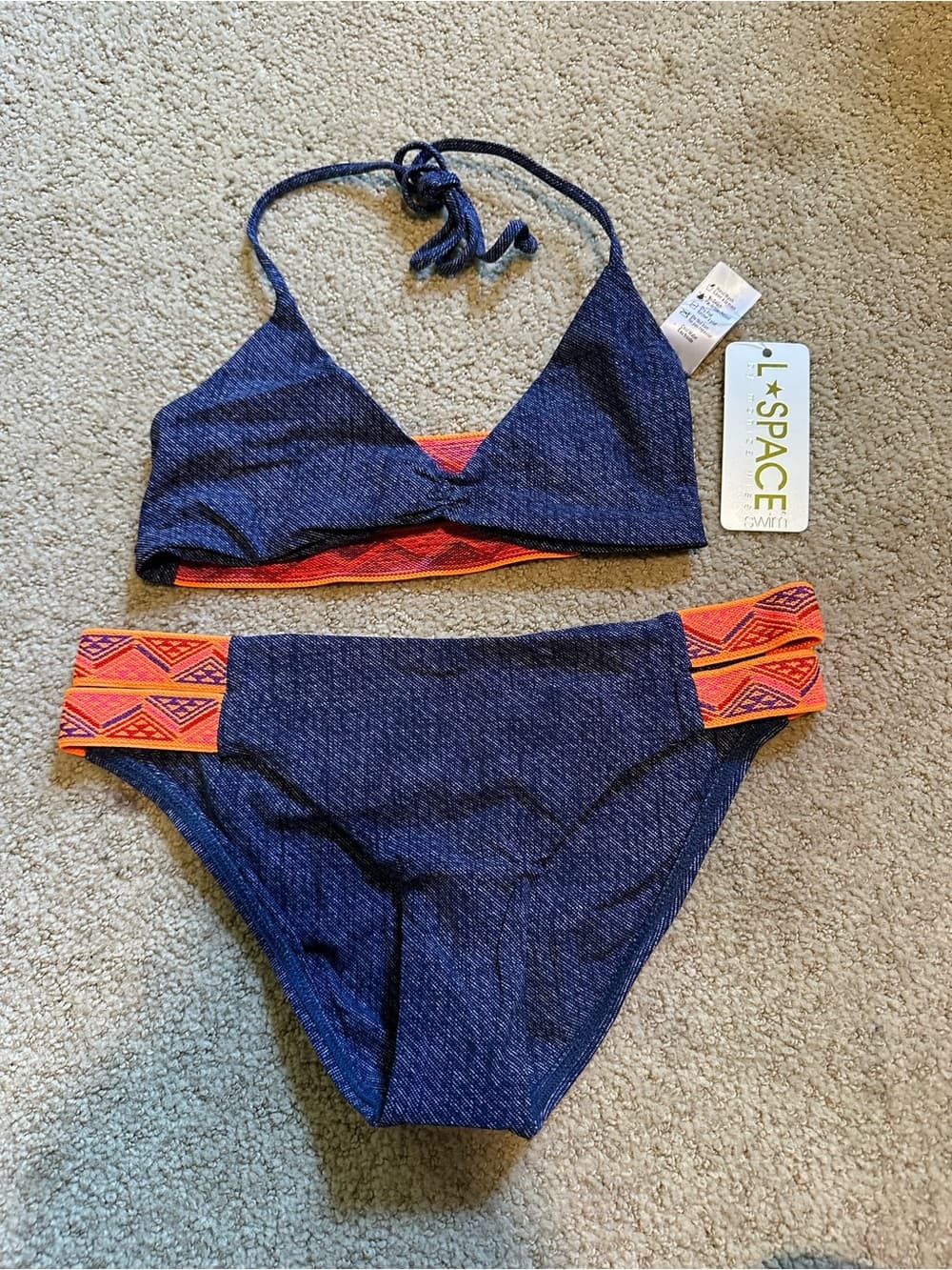 NWT L*Space Night Tribe bikini set faux denim extra small