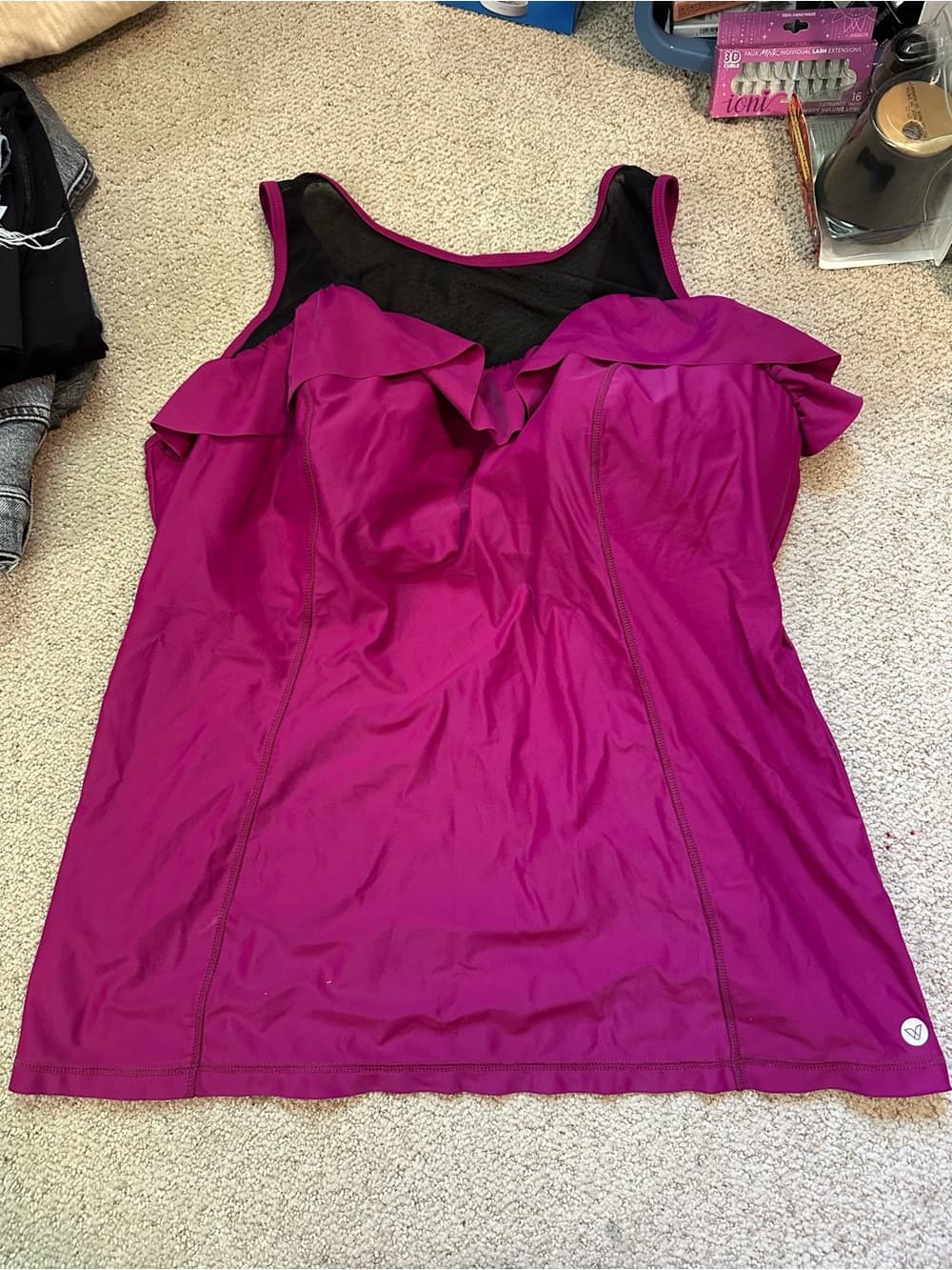 Livi Active Lane Bryant ruffle tankini top fuschia