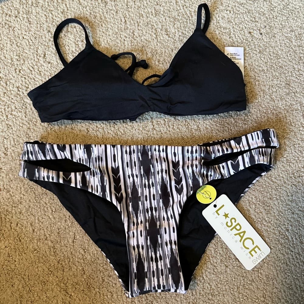 NWT L*Space bikini set tribal print black white