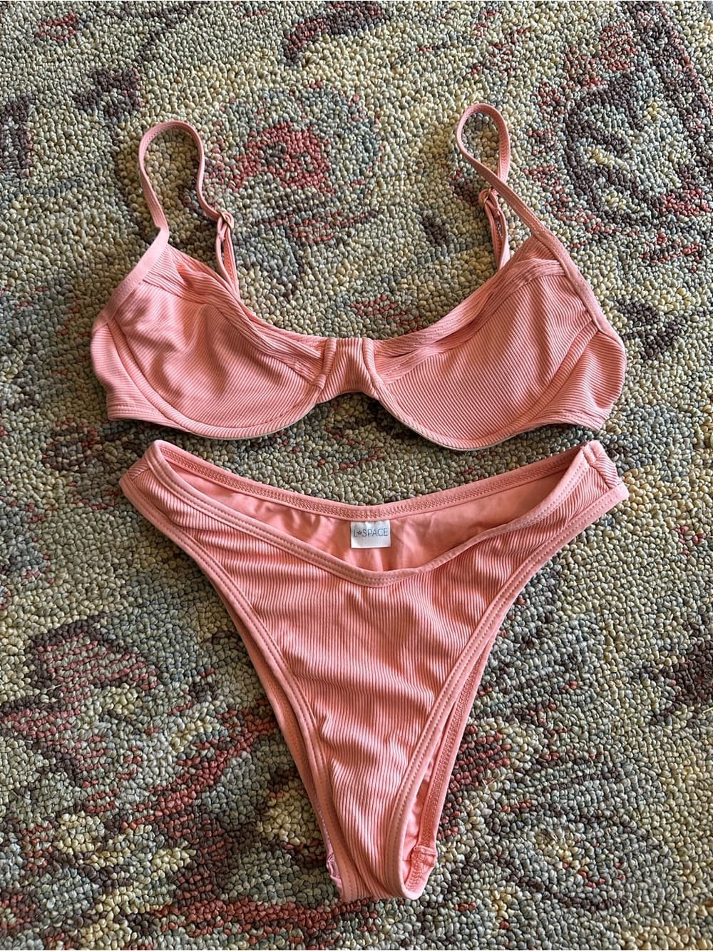 NWOT L*Space Missy underwire ribbed bikini set coral small