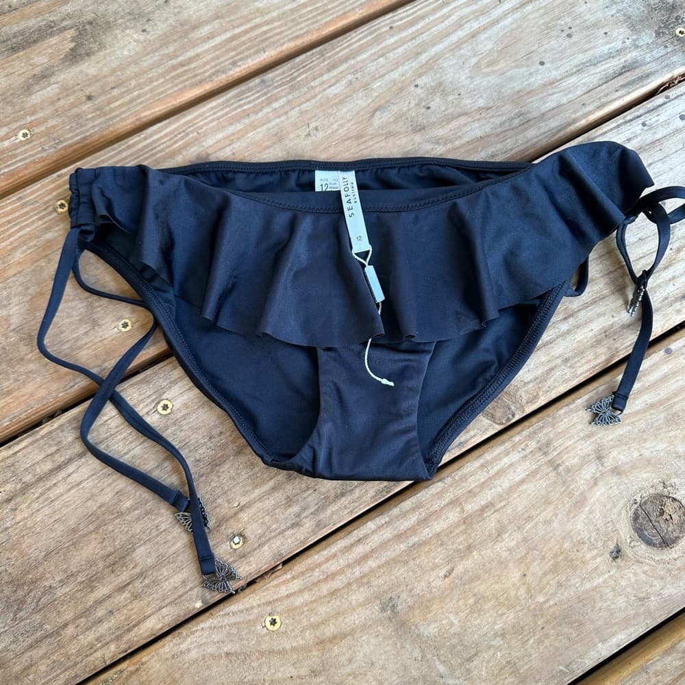 NWOT Seafolly Shine One ruffle bikini bottoms black