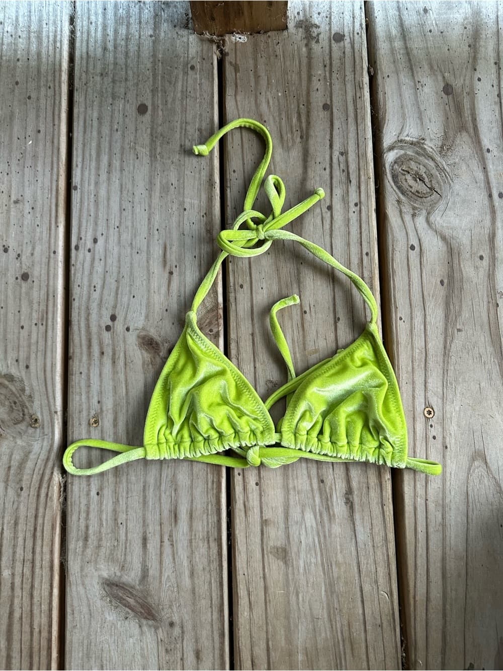 Solid and Striped Iris velvet bikini top lime