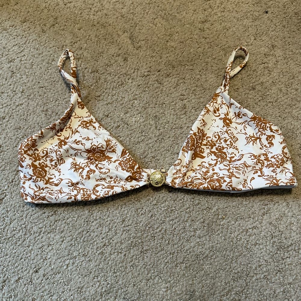 Caroline Constas Masie floral bikini top tan white gold