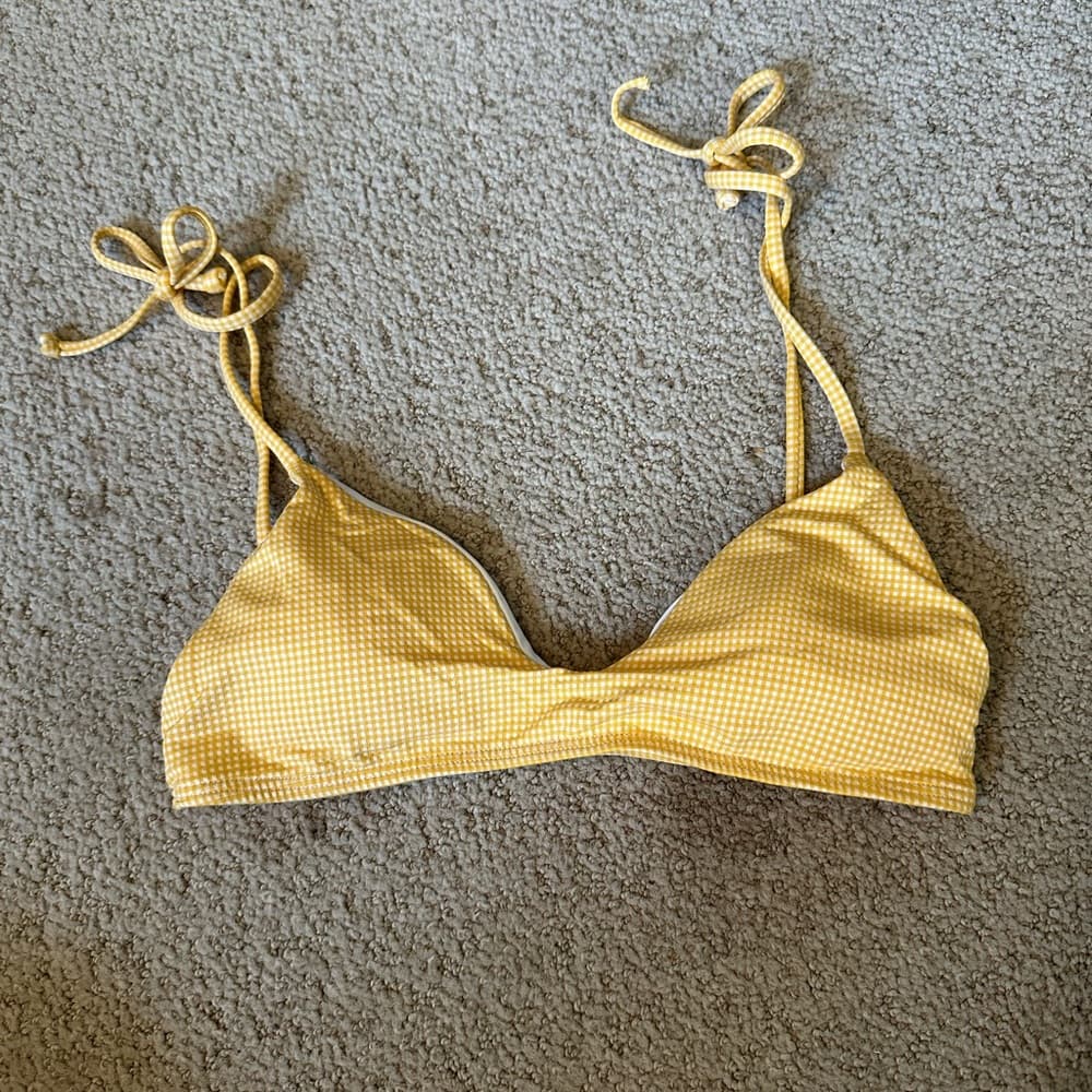 NWOT L*Space Daisy gingham tie shoulder bikini top yellow
