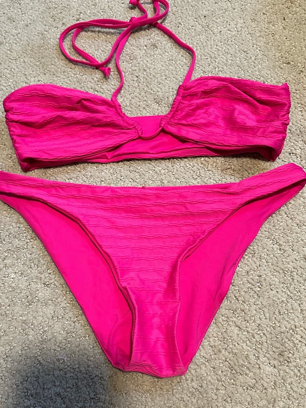 NWOT L*Space textured bikini set hot pink