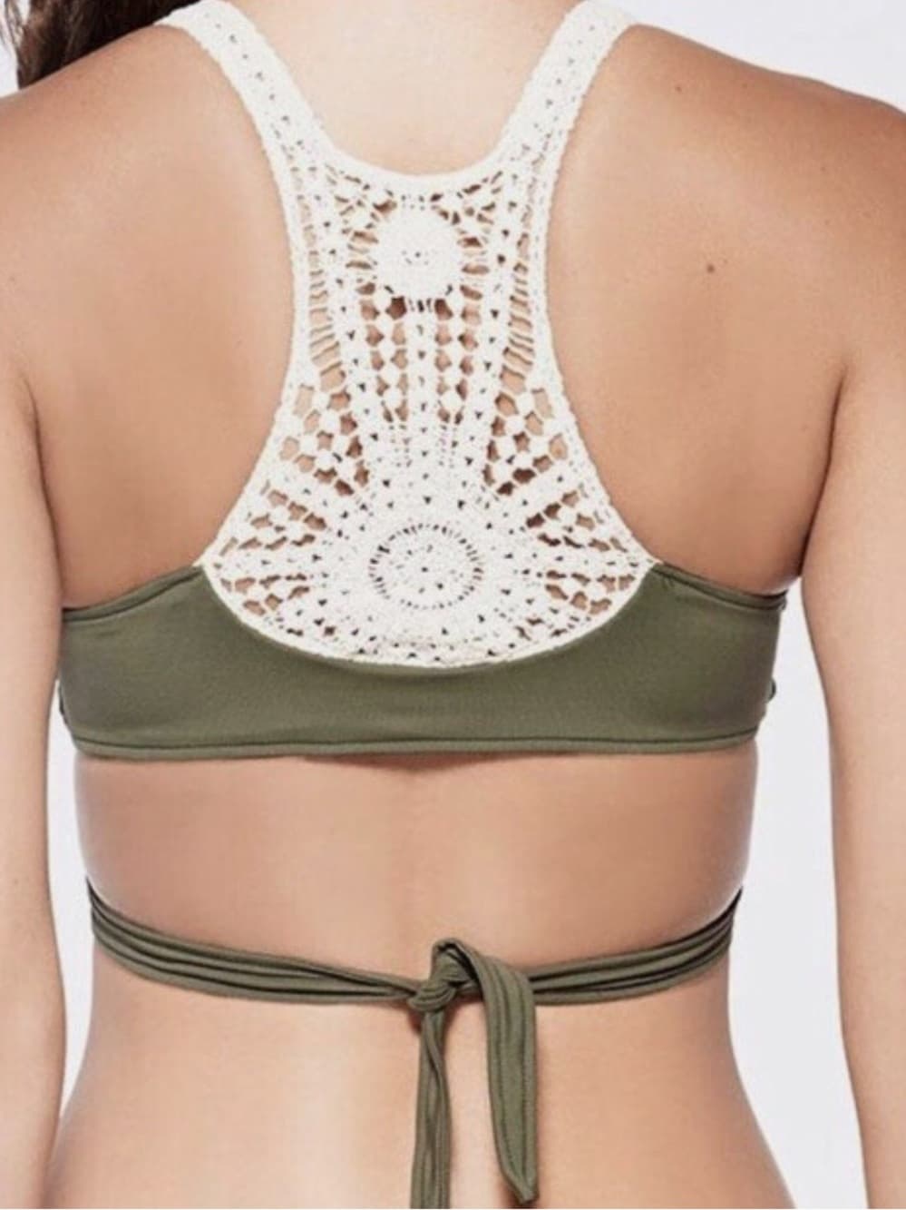 NWOT L*Space Joey wrap around crochet back bikini top green cream