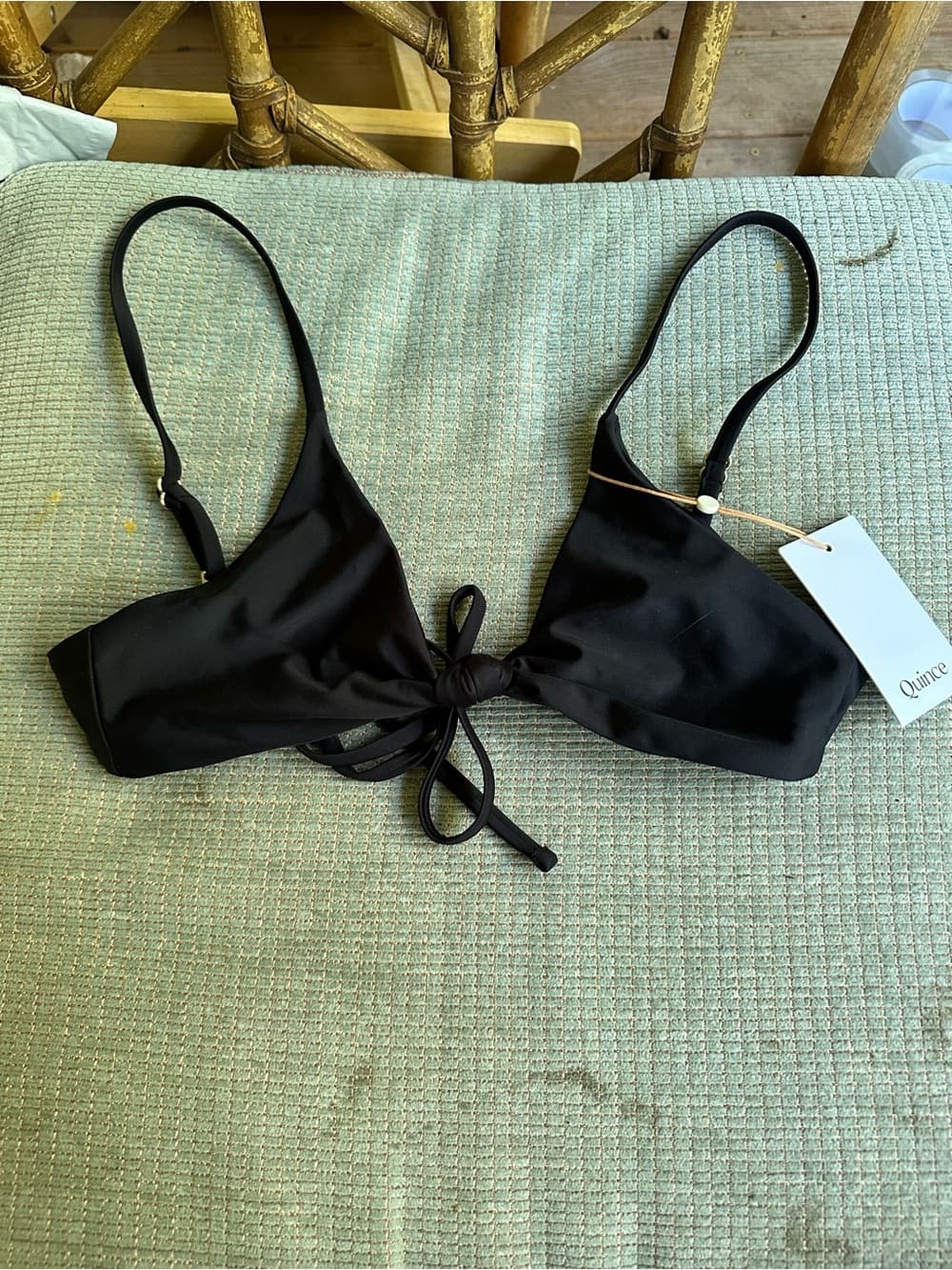 NWT Quince Italian knotted bikini top black