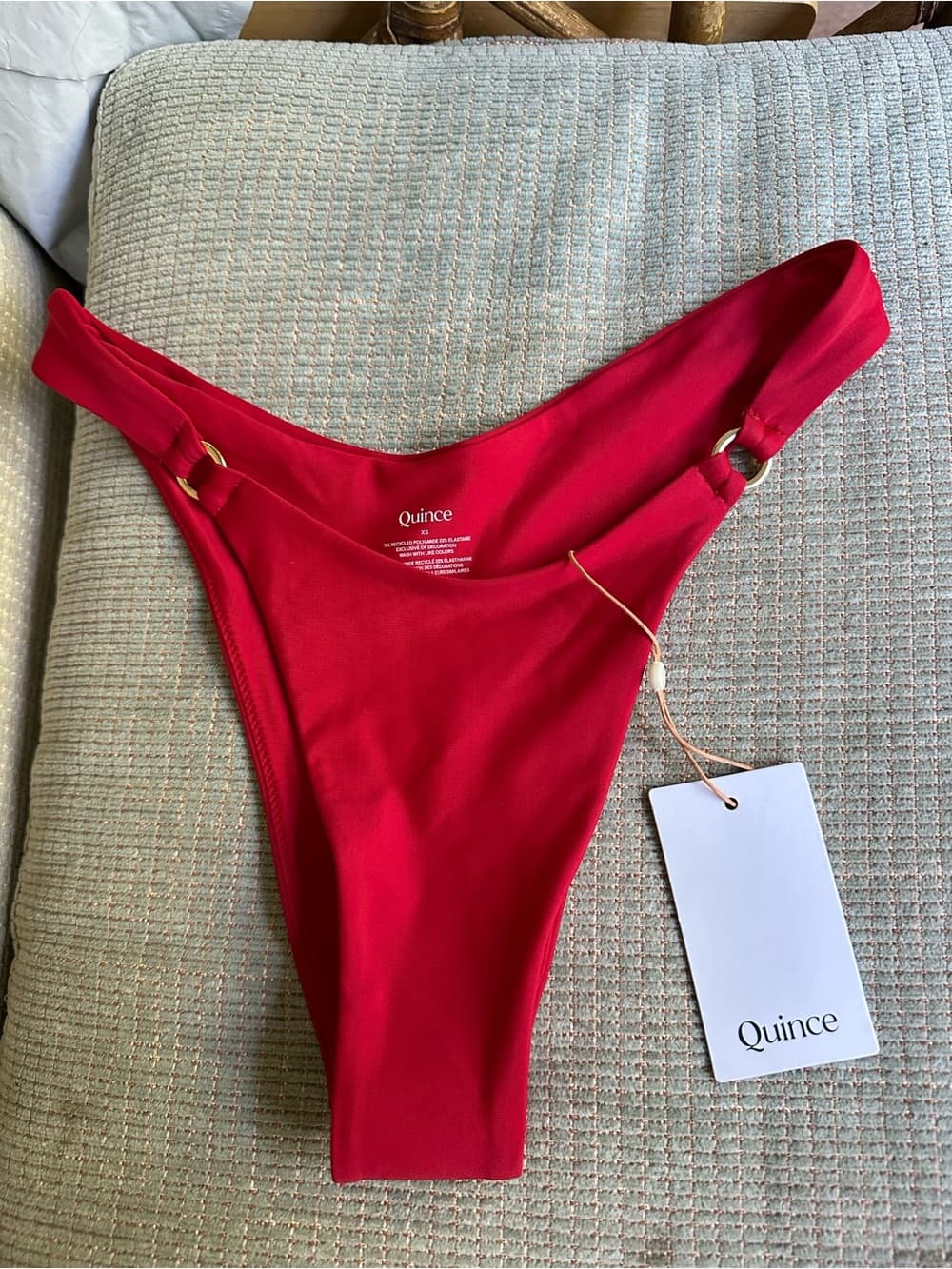 NWT Quince High Leg Ring bikini bottoms cherry