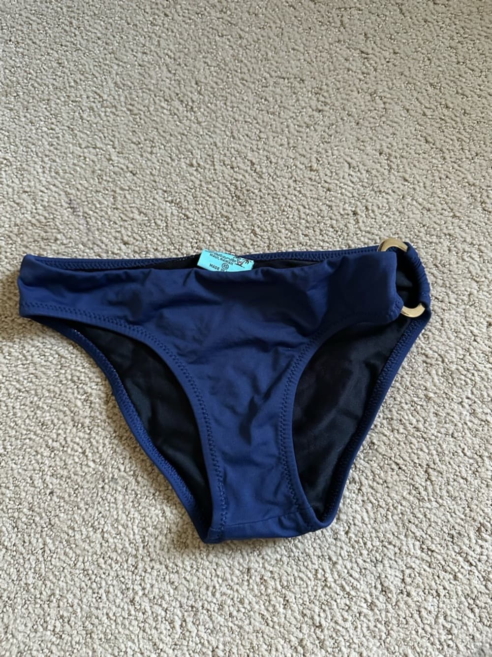LeTarte Hawaii hip ring bikini bottoms navy gold