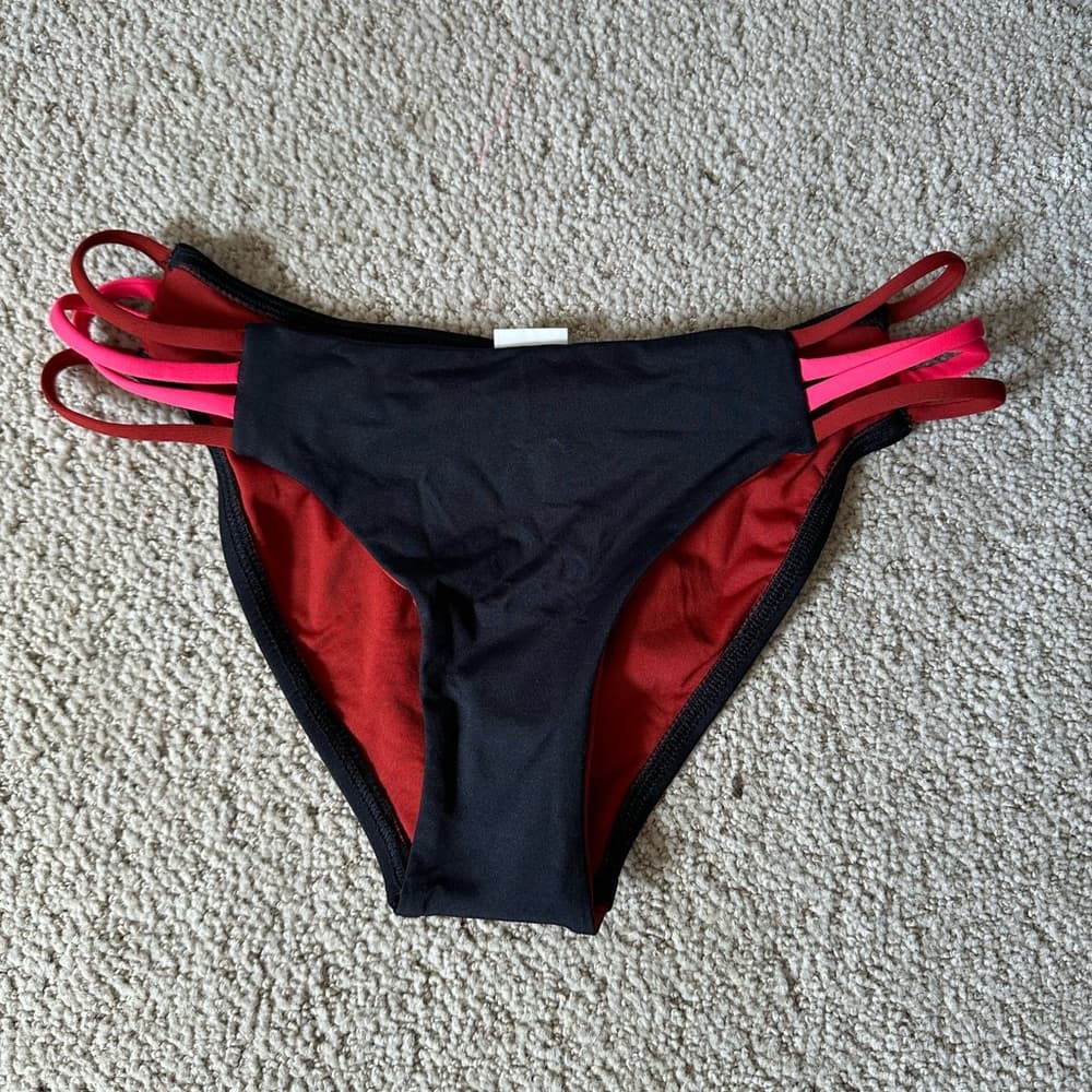 NWOT L*Space Low down bikini bottoms black red