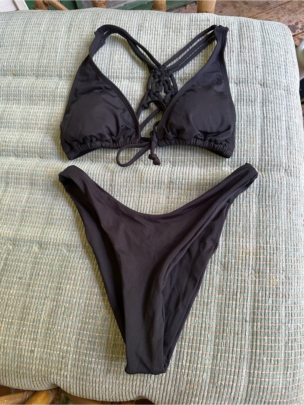 NWOT L*Space macrame back bikini set black extra small