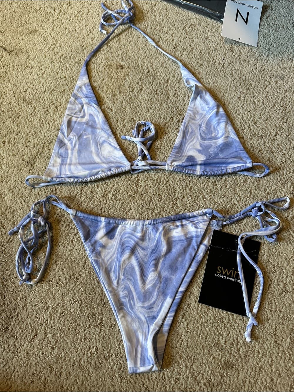 NWT Naked Wardrobe swim string tie dye bikini set