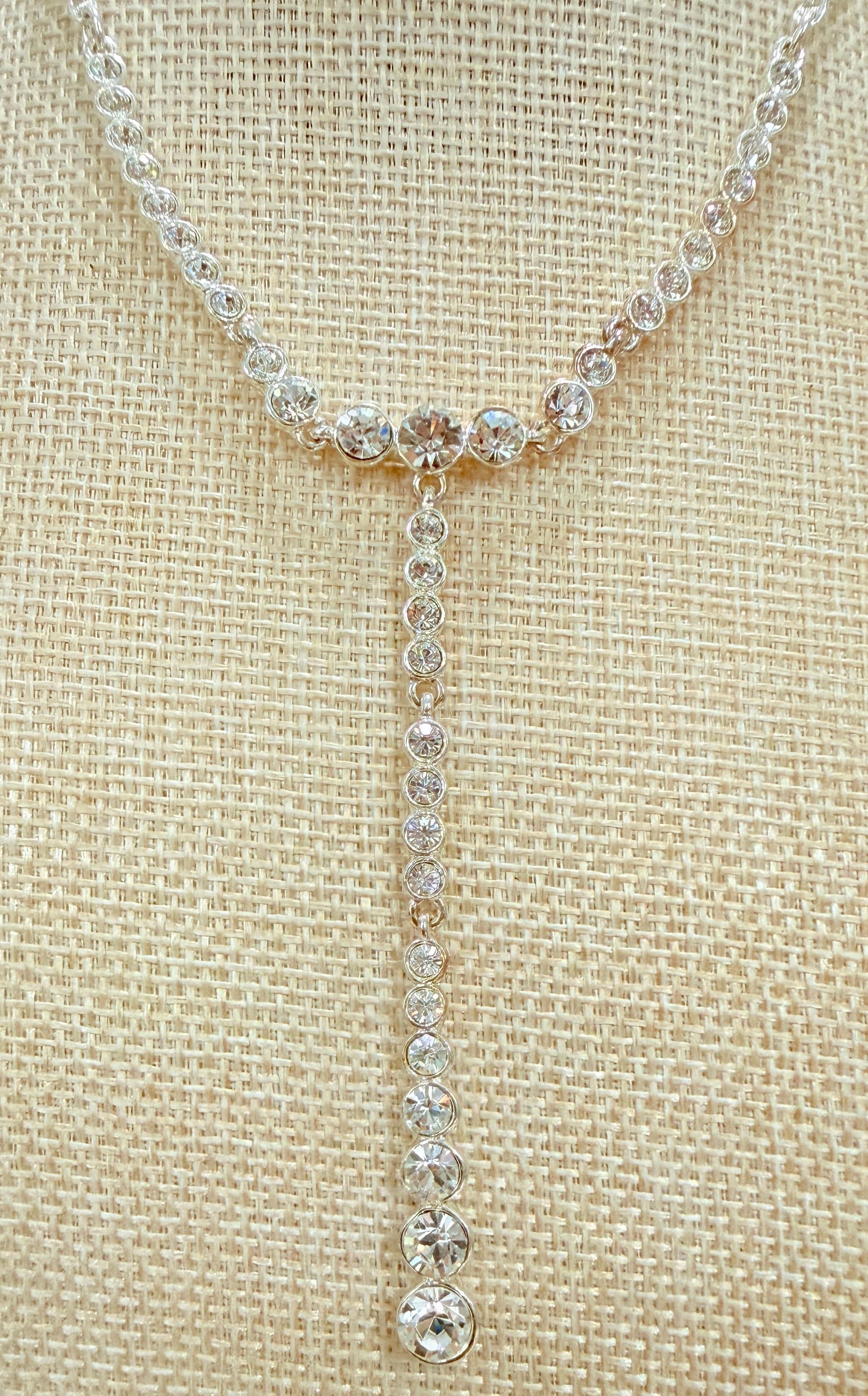 2Y. Givenchy Crystal Y Lariat Silver Tone Necklace