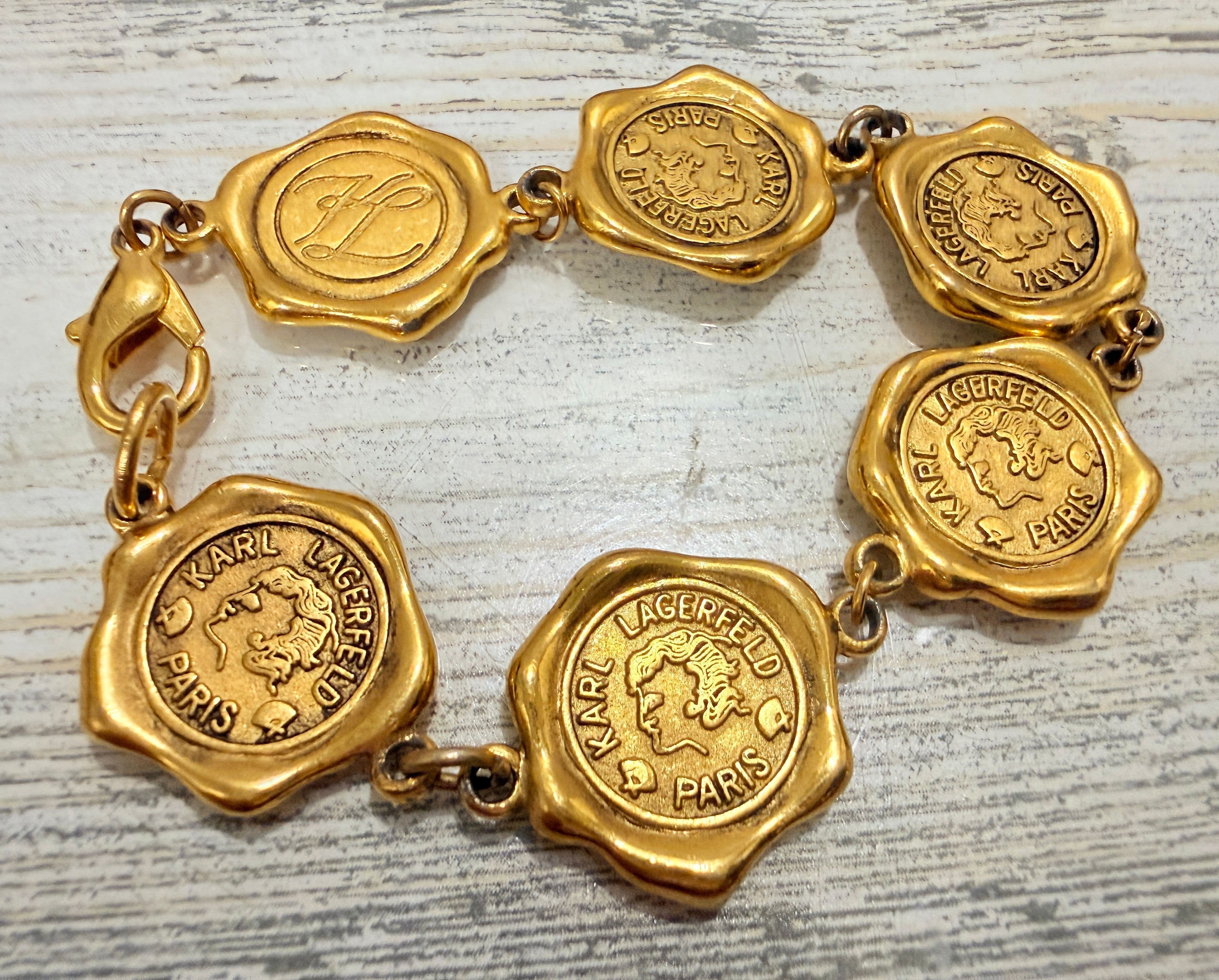 2B. 1980s Karl Lagerfeld RUNWAY PIECE Gold Tone Wax Melt Bracelet