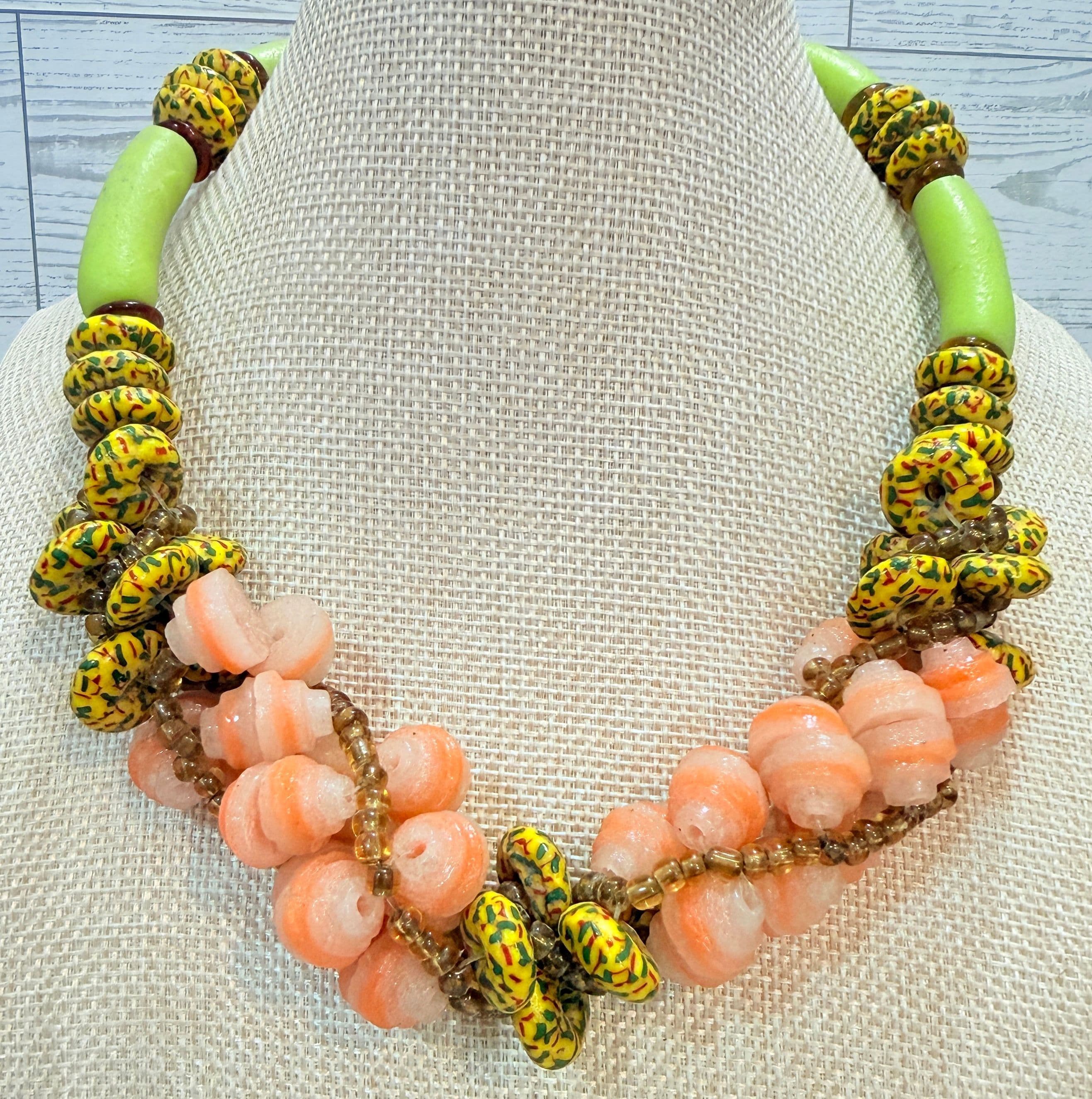6N. 1850-1900s African Krobo Trade Beads Necklace