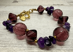 2H. 1970s Miriam Haskell Givre Glass & Amethyst Bracelet