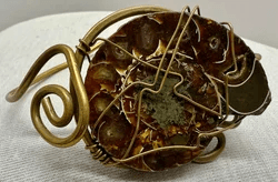 1P. 1970s Ammonite Fossilized Shell & Brass Artisan Bracelet