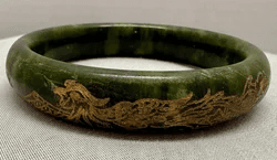 1O. 19th Century Jade Bracelet with Gold Tone Dragon/Phoenix