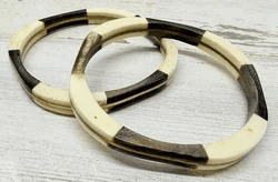 1K. 1970s Antler & Wood Bracelets with Brass Inlay