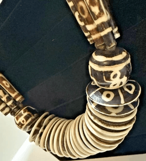 6T. 1850-1900 African Cow Batik Bone Disc Bead Ceremonial Necklace