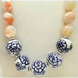 3K. J. Jill Ceramic & Semi-Precious Stone Bead Adjustable Necklace