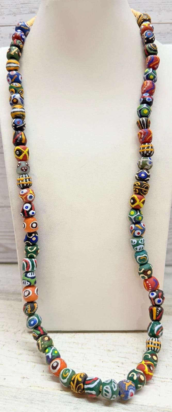 6R. Antique 1900s Hand Painted African Trade Beads Necklace