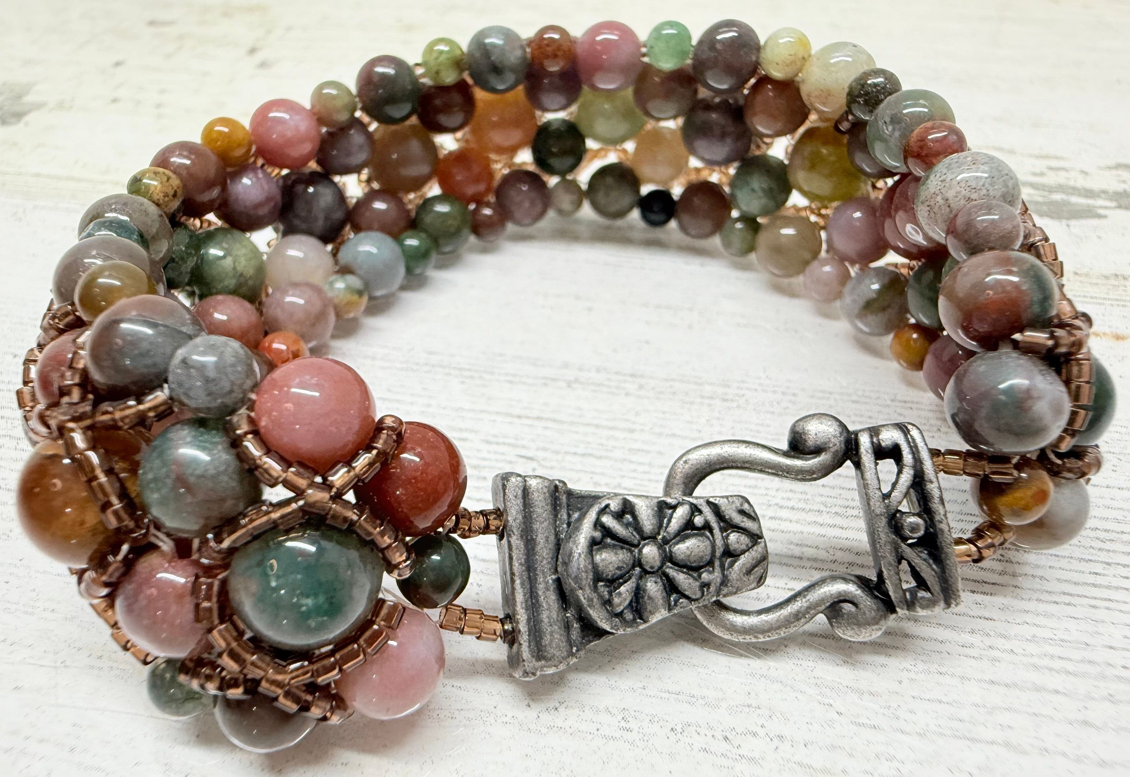2G. Multi-Tone Jasper Bead & Glass Seed Bead Bracelet