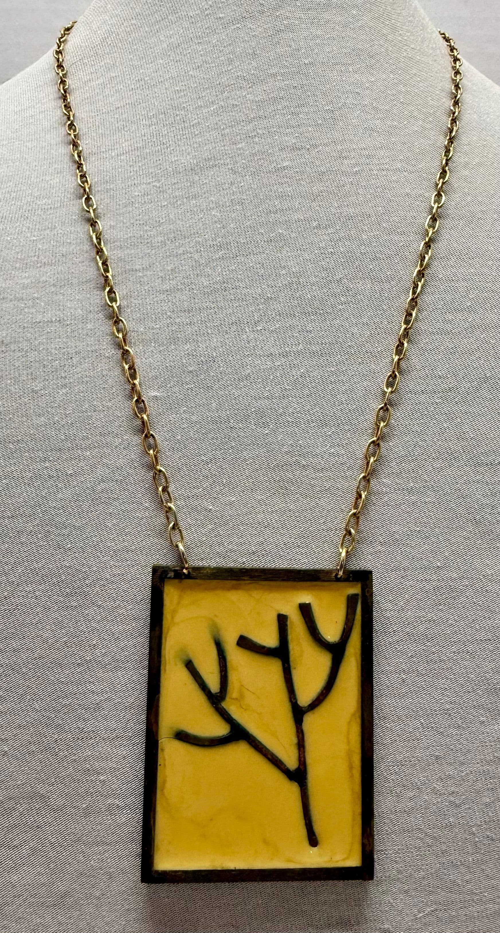 2S. Vintage 1960s Rare Jerry Fox Stained Glass Necklace & Pendant