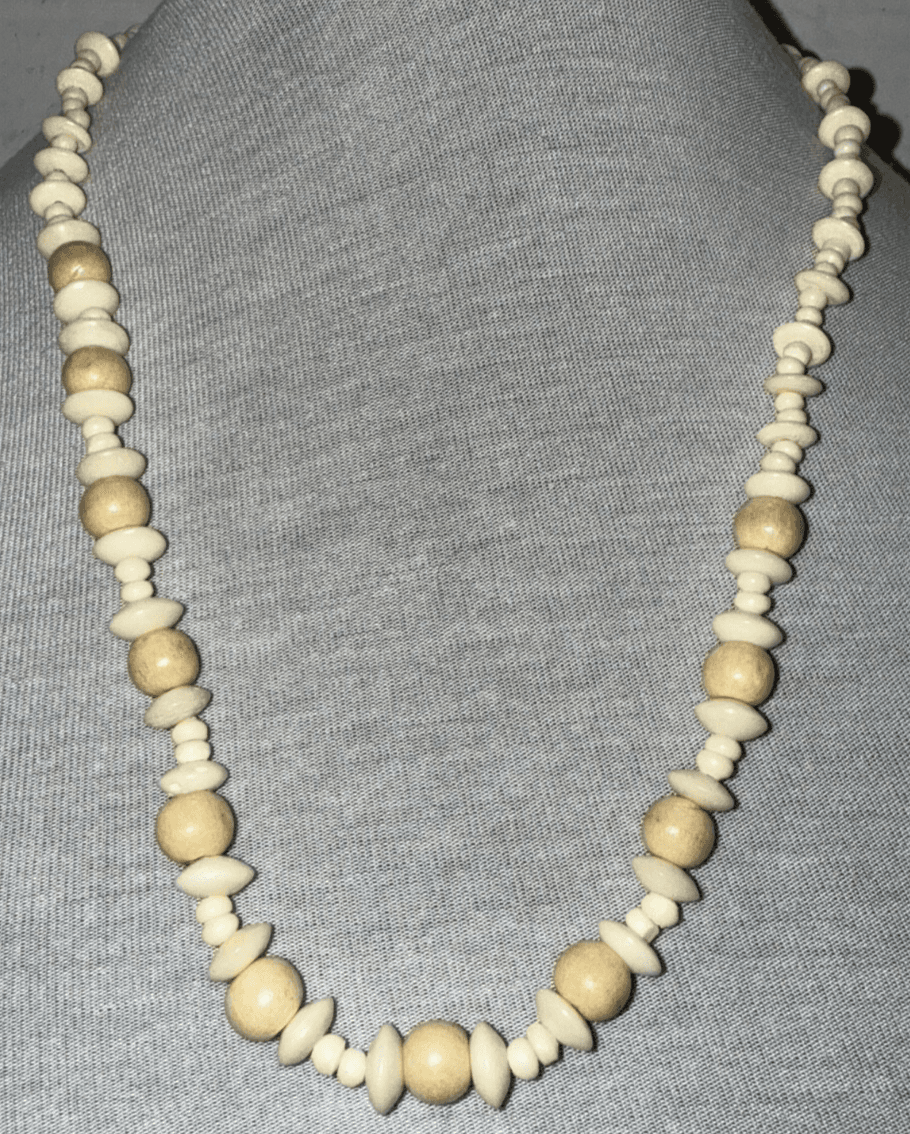 5G. Antique 1900s Deer Antler Bone & Wood Bead Necklace