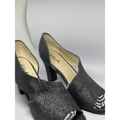 Life Stride Black Glitter Sparkly Caren Peep Toe Heeled Sandals Women's 9M