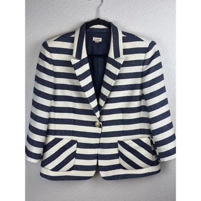 Copied - CRIMEAUX NAVY & WHITE STRIPED 3/4 SLEEVE BLAZER PLUS SIZE 14