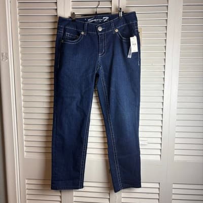 Seven7 Womens Jeans Size 14 Dark Wash White Thread Slim Straight NWT