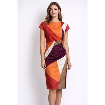 Donna Karan size 12 color block pencil dress orange multicolored Pre-Loved
