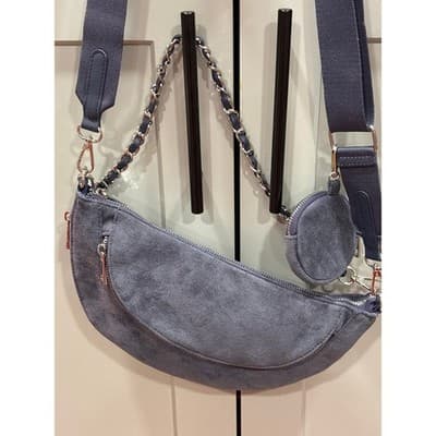 Sondra Roberts Squared Vegan Leather Blue Suede Clutch Shoulder Purse