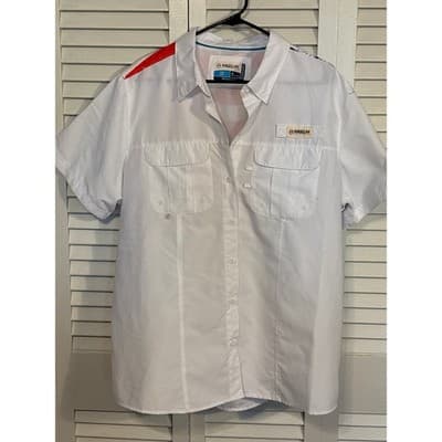 Magellan Shirt Womens Size 1X Fish Gear Vented American Flag Button Short Sleeve