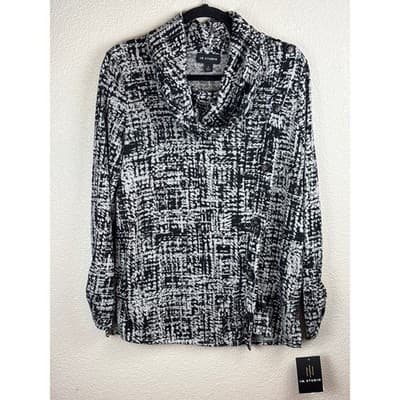 I.N. Studio Womens New $89 Cowl Turtleneck Sweater Size Medium Black/White NWT