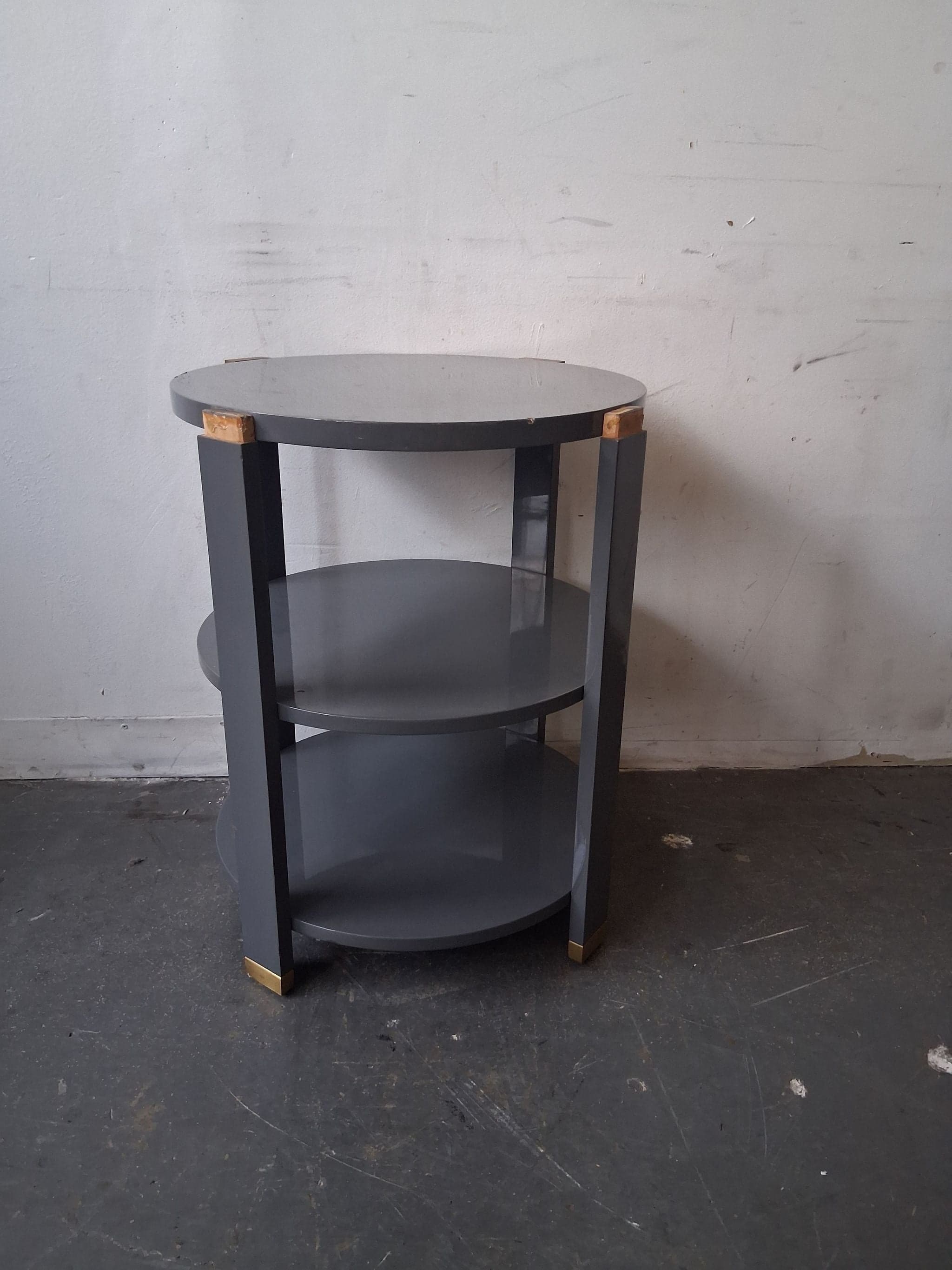 Andrew Martin by Sonder Living Gray Round Side Table with Brass Accents